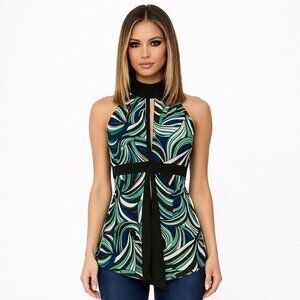 Mock Neck Keyhole Abstract Print Slvless Top Retro Y2k Costume Fall Party Summer